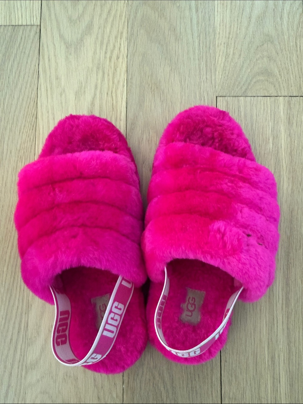 UGG Hot Pink Plush Slide Sandals